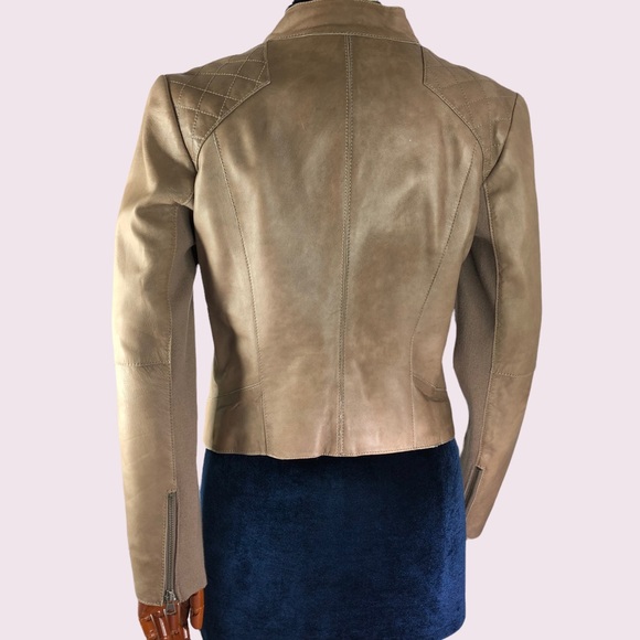 Open front Taupe Leather Moto Jacket Size Medium - Picture 9 of 15